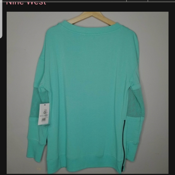 Nine West Active- Teal Sweatshirt with fishnet accent mid-sleeve. - Picture 3 of 9